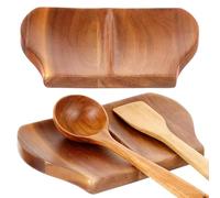 Foppla 2Pcs Wooden Double Spoon Rest with Smooth Surface for Easy Cleaning Perfect for Holding Cooking Utensils Like Spoons Spatulas and Ladles in Home Kitchen Restaurant or Dining Settings(brown)