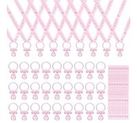 Foppla 36Pcs Acrylic Baby Party Favor Pacifier Necklace Memorable Baby Party Pacifier Necklace Add Fun Small Nipple Soother Ribbon for Infant(Pink)
