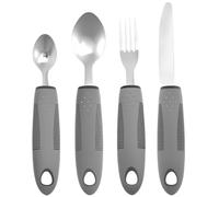 Foppla 4 Pcs Adaptive Utensils Stainless Steel Built Up Utensils for Adults Complete Weighted Utensils Set Nonslip Easy Grip Silverware for Elderly and Persons with Shaking Hands(Grey)