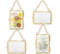 Foppla 4Pcs Glass Pressed Flower Frames Hanging Pressed Flower Frames Beautiful Double Glass Pressed Flower Frame Minimalist Clear Pressed Flower Frame for Home Wall Decor