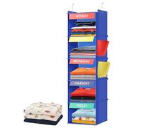 Foppla 5/6-Shelf Weekly Hanging Closet Organizer, Large Capacity Storage Organizer with Side Pockets for Clothes, Wardrobe, Bedroom and Laundry Room Organization, for Kids and Teen Storage Solution