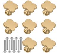 Foppla 8 Pcs Cabinet Knobs Zinc Alloy Four Leaf Clover Dresser Knobs Single Hole Drawer Pulls Elegant Cabinet Pulls with Screws for Drawer Cupboard(GOLD)