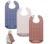Foppla Adult Bib Waterproof Clothing Protector Washable Reusable Full Coverage Adjustable Soft Absorbent Crumb Catcher Pouch Easy to Clean Hygienic Bib Protector for Elderly Adult(3pcs)