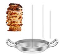Foppla Al Pastor Skewer Stainless Steel Vertical Skewer Stand BBQ Vertical Skewer Pan with Plate and 3 Removable Spikes Detachable Vertical Rotisserie for Barbecue Grills Smokers Oven(Picture)