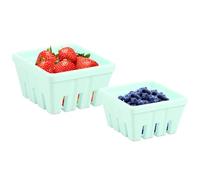 Foppla Berry Basket,Fruits Bowl with Hole Keeping Fresh Classic Square Berry Basket Set Sturdy Easy to Clean Strawberry Storage Container for Home(Green)