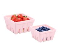 Foppla Berry Basket,Fruits Bowl with Hole Keeping Fresh Classic Square Berry Basket Set Sturdy Easy to Clean Strawberry Storage Container for Home(Pink)