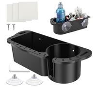 Foppla Boat Storage Organizer Caddy with Cup Holder, Marine ABS Storage Box with Suction Cup, Universal Fit for Boat, Kayak, Pontoon, Bass, Jon, Fishing Accessories, Easy to Install(black)