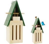 Foppla Butterfly Feeder Natural Wood Butterfly House with Feeder Decorative Butterfly Shelter Safe Butterfly Habitat with Hooks Hang on Wall or Tree for Outdoor Garden Decor