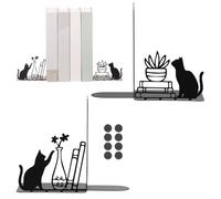 Foppla Cat Bookend 2 Pcs Metal Shelf Stopper,Black Cat and Vase Bookends for Shelves,Decorative Figurine Stable Desktop Stand Sturdy Organizer Books Organiser Stopper Home Office Tabletop Accessory
