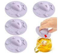 FOPPLA Cute Cat Silicone Tea Bag Holder Squeezer, Reusable Infuser Strainer Press Cup Lid with Drip-Proof Cover, 4 Inch, 4-Pack, for Coffee, Tea, Hot Milk, Travel Mug, Home Office Kitchen Accessory