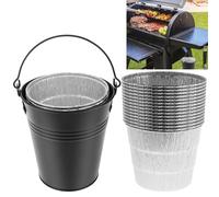 Foppla Grease Bucket Set with 15 Tin Liners, Rust-Proof Iron Alloy Heavy Duty Disposal Saver, Compatible for Traeger 20/22/34 Series 15x14.3cm, for BBQ Pellet Smoker Grill Outdoor Cooking