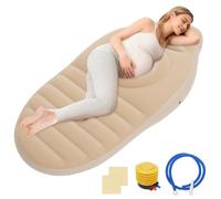 Foppla Inflatable Pregnancy Pillow Maternity Belly Pillow Full Body Prenatal Sleep Support Perforated PVC Airbed Belly Lying Mat (with Pump) for Home Prenatal Care Travel Sleep Aid(khaki)