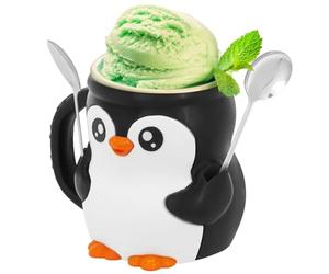 Foppla Penguin Ice Cream Pint Holder,Ices Creams Tubs Sleeve, Reusable Penguins Ice Cream Pint Sleeves Cover with Spoon & Handle, Cute Animal Ices Creams Cooler Container for Kitchen(with spoons)