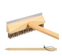 FOPPLA Pizza Oven Brush with Scraper, Duty Long Wood Handle, Heat Resistant Copper Bristle, Stainless Steel & Brass Wire for Stone Cleaning, BBQ Grill Tool, Home Outdoor Cooking Supplies(Log color)