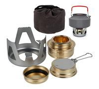 Foppla Portable Alcohol Stove - Mini Lightweight Compact Brass Spirit Burner with Aluminium Stand, for Camping/Hiking/Outdoor Picnic/Emergency/Camper Tent/Power Outage