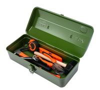 FOPPLA Portable Green Metal Tool Box with Lock, 14-Inch Heavy-Duty Storage Chest for Tools, Comes , Ideal for Garage, Jobsite, Mechanic Use, Waterproof & Stackable Design