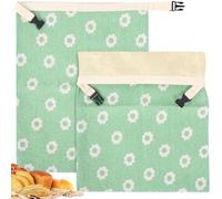 FOPPLA Reusable Beeswax Bread Bags for Homemade Sourdough, 2 Pack Large Capacity Cotton Storage with Buckle, Freezer Friendly Freshness Preservation, 12.8x16.7 Inch(green,2)