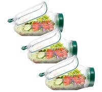 Foppla Reusable Plastic Layering Salad Pod with Side Opening Leak Proof Container Detachable Lid Dishwasher Safe for Wet Dry Separation Lunch Meal Prep Office Picnic Camping Home Kitchen (3pcs grren)