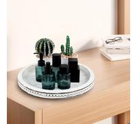 Foppla Round Wood Tray Rustic Wood Beaded Tray Elegant Serving Tray Decorative Coffee Table Tray Home Decor for Farmhouse Kitchen Dining Room Living Room Entryway Table(3049- Make old white)