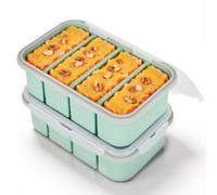 Foppla Silicone Soup Freezer Tray with Lid, 2-Pack Extra-Large 2-Compartment Freezer Container, 250ml/125ml Portion Control Ice Cube Tray for Broth Sauce, Reusable Meal Prep for Kitchen, Green