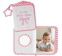 FOPPLA Soft Fabric Photo Album Baby's My First Cloth Family Memory Keepsake Book Holds 6.5x4.41 Inch Pictures, Infant Photo Record Newborn Milestone Scrapbook for Baby Shower Christening, Pink Bow