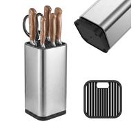 FOPPLA Universal Knife Block Holder for Kitchen, Stainless Steel Nonslip Metal Knife Storage Block with Slots and Detachable Base for Scissors, Without Knives, Holder for Countertop(Silver)