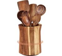 Foppla Utensil Holder Cooking Tool Organizer Kitchen Utensil Crock Acacia Wood 360° Rotating Lazy Susan Caddy Spatula Storage Countertop Organizer for Home Kitchen Cooking Counter(Large)