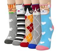 FOPSDGN 5 Pairs Socks for Women, Animal Themed Cute Patterns, Socks for Women, Ladies Sock, Funny Sock, for Her Ladies Teenage Girls Mum Girlfriend Secret Santa Gifts Stocking Fillers