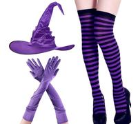 FOPSDGN Halloween Wizard Pack Purple Witches Hat Set Striped Socks Gloves Children Girl Cosplay Party Costume Robe Fancy Dress Costume Halloween Dress Up