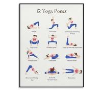 FOPURE 12 Essential Yoga Poses Poster Yoga Pose Wall-Art for Living Room Bedroom and Spa(Framed,16x24inch(40x60cm))