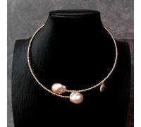 FOPURE 16x21mm Freshwater Cultured Purple Baroque Pearl Gold Plated Choker Necklace