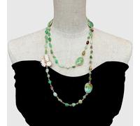 FOPURE 17x22mm Green Chrysoprase Cultured Biwa Pearl Long Necklace Gemstone Jewelry