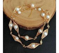 FOPURE 25'' Cultured White freshwater Pearl Yellow Gold color Plated Necklace for women