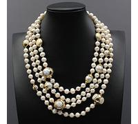 FOPURE 4 Strands Freshwater Cultured White Pearl Gold Color Plated Keshi Pearl Necklace 18" For Lady