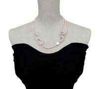 FOPURE 5-6mm Freshwater Cultured White round Pearl Asymmetric Necklace Fashion Jewelry Gift