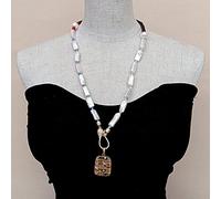 FOPURE Faceted Tube Cultured Freshwater White Rectangle Pearl Necklace Charm Pendant 25"
