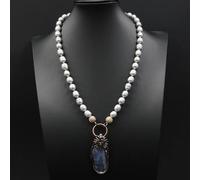 FOPURE Freshwater Cultured Gray Rice Pearl Necklace Blue Rough Raw Pendant 23" For Women