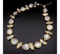 FOPURE Freshwater Cultured White Biwa Pearl Coin Pearl Gold plated Necklace Bracelet Earrings Sets(Necklace)