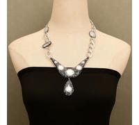FOPURE Freshwater Cultured White Keshi Pearl Chain Necklace Coin Pearl Charm Paved Pendant 21" For Women