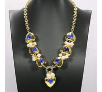 FOPURE Freshwater Cultured White Pearl Blue Crystal Heart Beads Chain Necklace Pendant Simple Gifts For Women