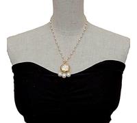 FOPURE Freshwater Cultured White Pearl Rosary Chain Necklace White Coin pearl Pendant 18"