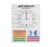 FOPURE Learn to Tell Time in Spanish Poster - ¿Qué Hora Es? Classroom Wall-Art for Students and Bilingual Learning(Unframed,16x24inch(40x60cm))