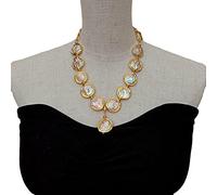 FOPURE Luxury 21mm Cultured Freshwater Coin Keshi Pearl Pendant Gold Plated Chain Necklace 18"