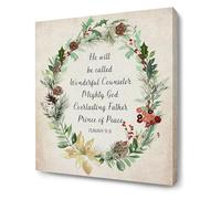 FOPURE Religious Scripture Christian Christmas Wall-Art Isaiah 9 6 Bible Verse Vintage Wreath Home Decor(Framed,08x12inch(20x30cm))