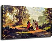 FOPURE Road to Emmaus Wall-Art, Jesus Journey to Emmaus with Disciples Canvas Print, Biblical Scripture Poster for Christian Home Decor(Framed,16x24inch(40x60cm))