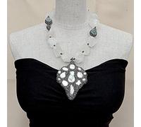 FOPURE White Quartz Rough Cultured White Freshwater pearl Black Crystal Pave Big Pendant Necklace 21"