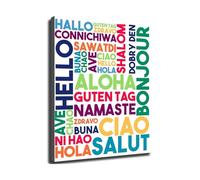FOPURE World Languages Hello Greetings Chart Educational Poster Canvas Print Wall-Art for Home Study Decor(Unframed,12x18inch(30x45cm))
