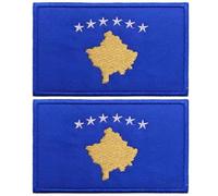 Fopytu 2 Pcs Kosovo Flag Patches Embroidered Morale Applique Iron on Sew on Emblem Patch Armband Embroidered Applique