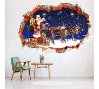 Fopytu 3d Christmas Wall Decals Stickers Merry Christmas Santa Claus Reindeer Break Through the Wall Vinyl Stickers Posters Christmas Party Supplies