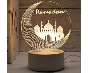 Fopytu 3d Eid Mubarak Night Lights Ornament Usb Operate Islam Muslim Ramadan Crescent Moon Lamp Ramadan Kareem Decoration for Home